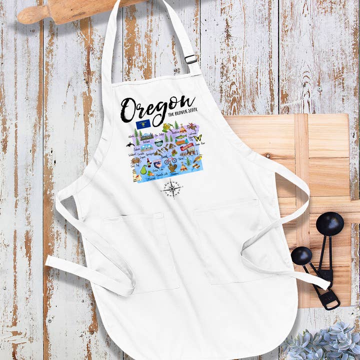 Oregon State Map Souvenir Kitchen Cotton Apron for wholesale by Avery Lane Gifts