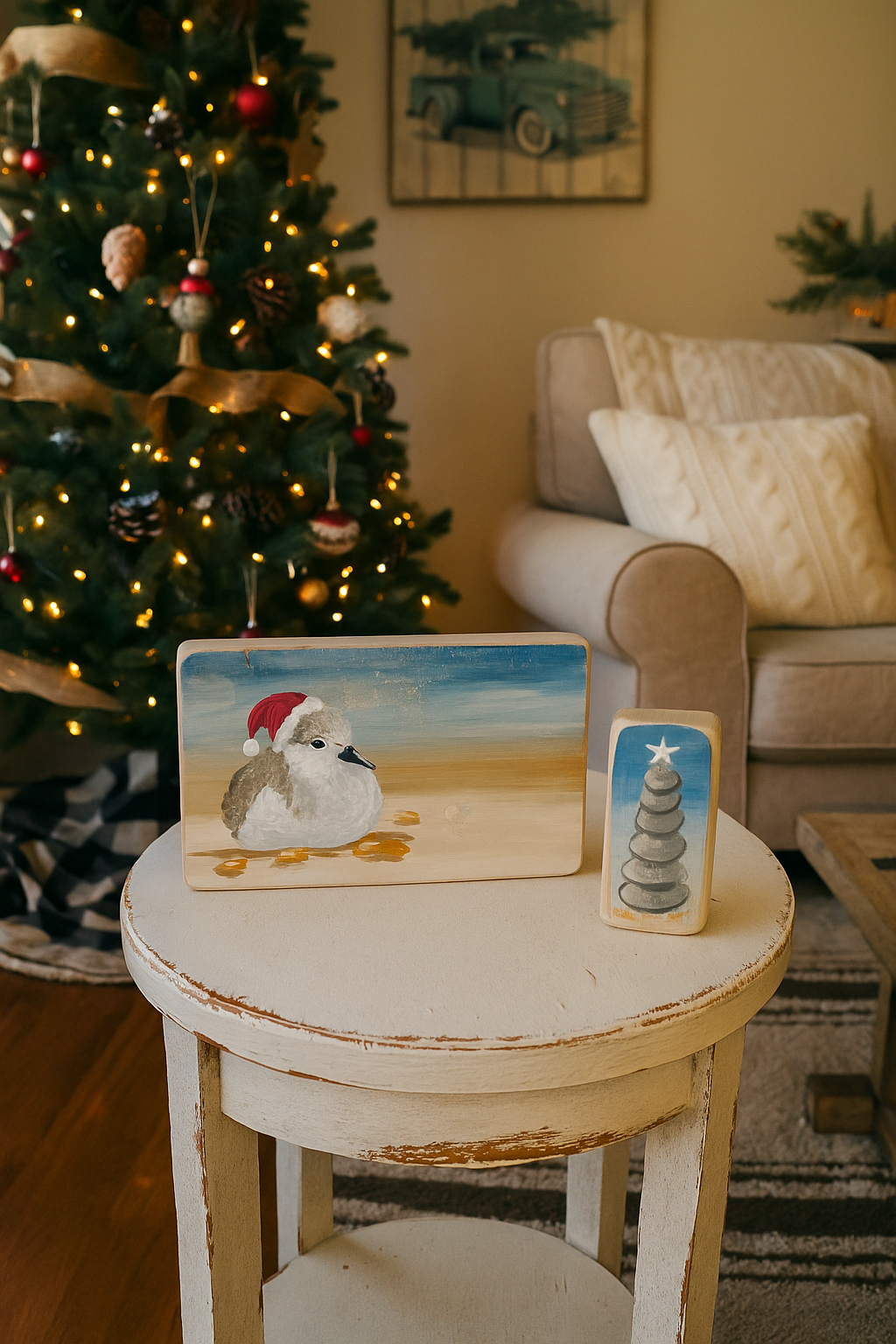 Kelly Jean Paintings – Großhandel Weihnachtsschmuck – Handbemaltes Weihnachtsuferläufer- und Kieselbaum-Set0