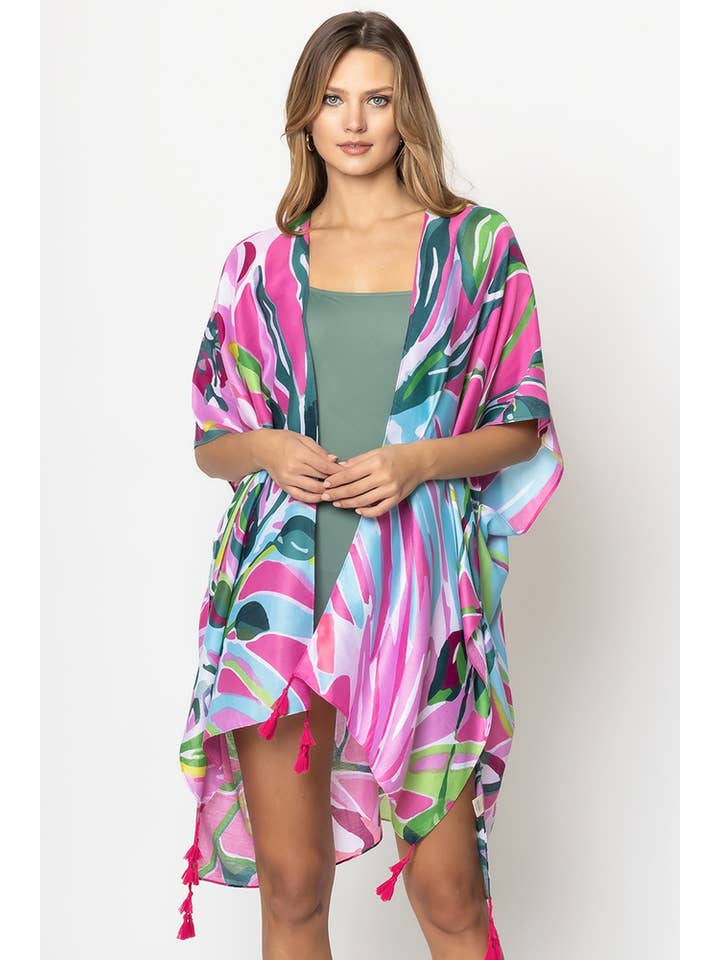 Hana - Wholesale Kimono - Women's - Floral Print Tassel Kimono