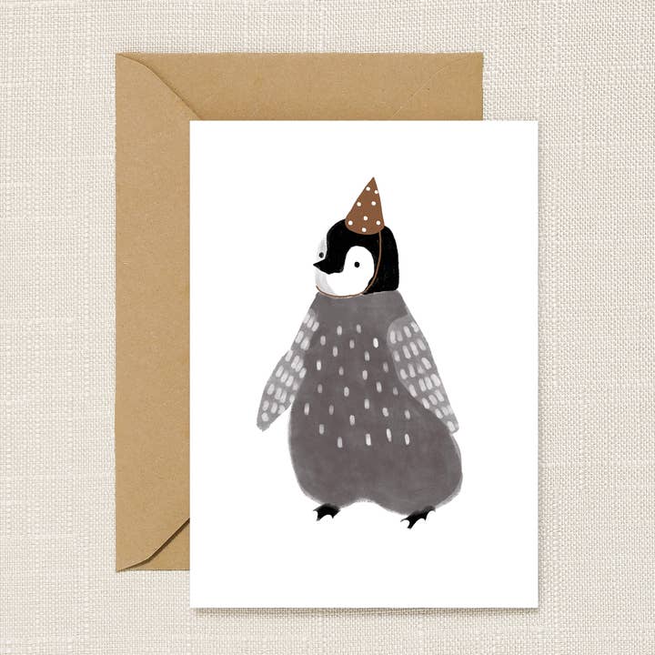 HeatherLucyJ Design – wholesale Birthday card – Penguin In Party Hat Greeting Card