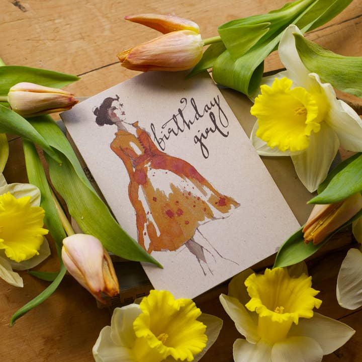 Girls, Girls, Girls - Orange greetings card for wholesale by Dippy egg