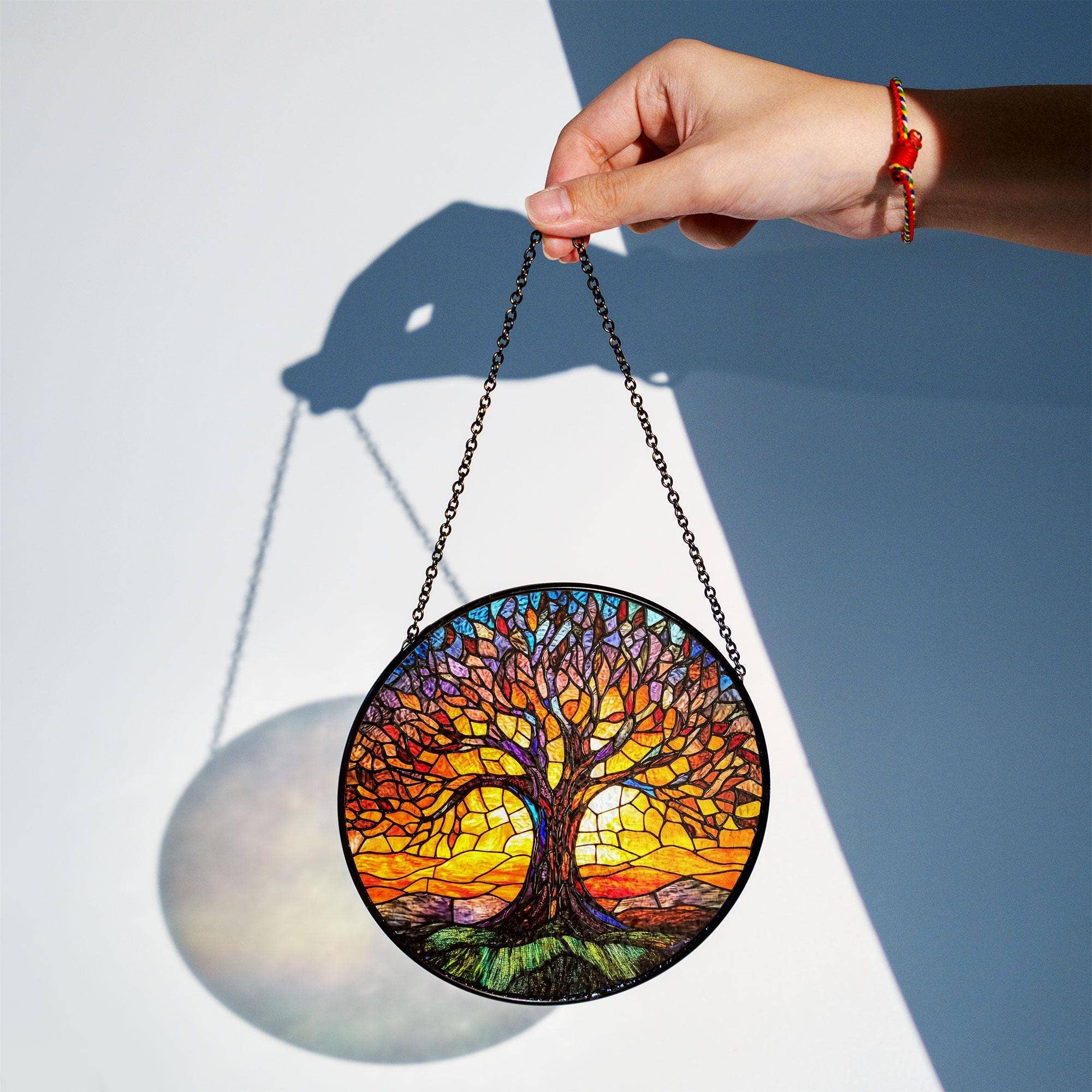 NVC Ecommerce LLC - Vente Attrape-soleil - Attrape-soleil en vitrail Arbre de Vie, Décor d'automne1