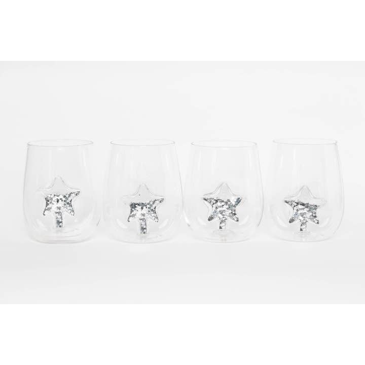 Jeanne Fitz Glitter Star Stemless Wine Glass, Set of 4 for wholesale by Jeanne Fitz