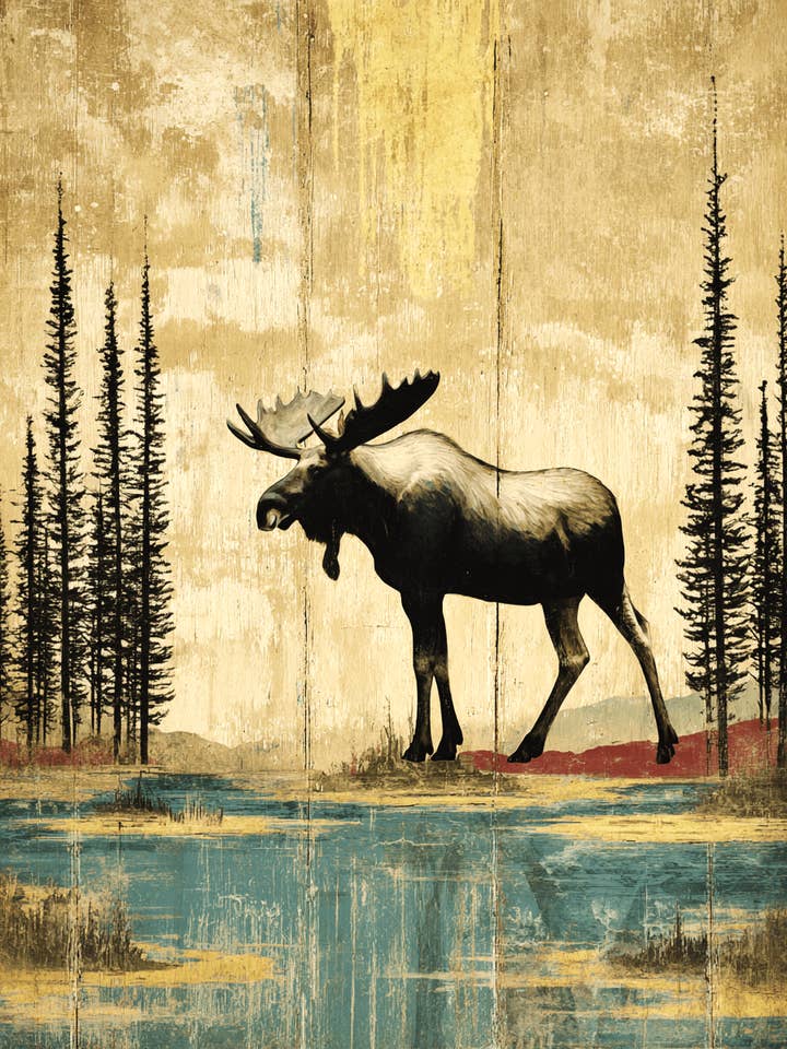 Classic Bull Moose Vintage Wildlife Art Prints - 8"x10" Artwork for wholesale by Mowbi
