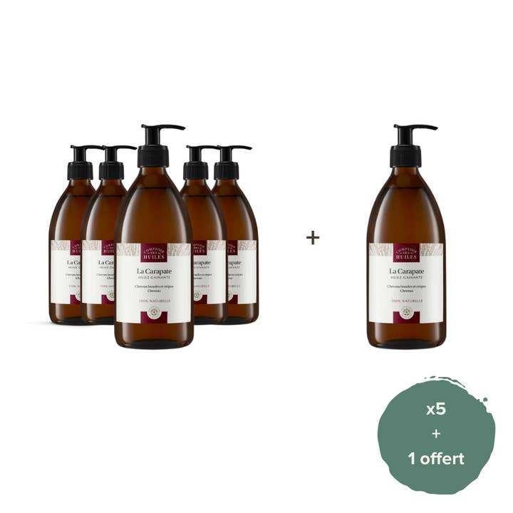 COMPTOIR DES HUILES - Wholesale Hair Oil - Pack of 5 + 1 - Carapate (Black Castor) Oil Natural