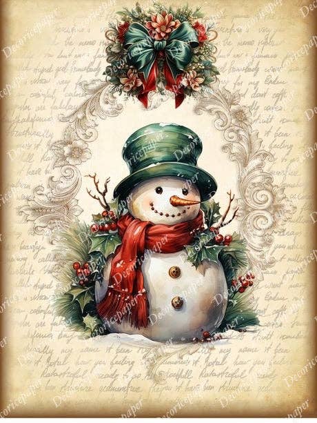 DRP378 - Vintage Snowman - Rice Paper A4 for wholesale by Decoricepaper