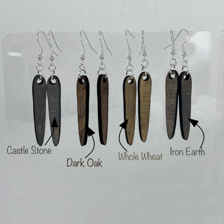 Art by Erica H & Rebel Stitchers - Wholesale Dangle Earrings - Whole Wheat Small Thin Teardrop Handmade Wooden Earrings3