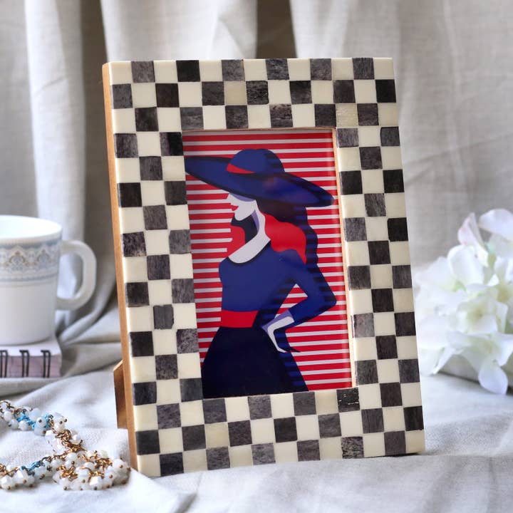 Porta-retrato xadrez preto e branco para fotos 10 x 15 cm por atacado de Handicrafts Home