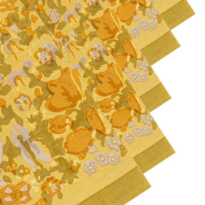 Couleur Nature - Wholesale Dinner & Cloth Napkin - Jardin Mustard & Grey | Napkins - Set of 63