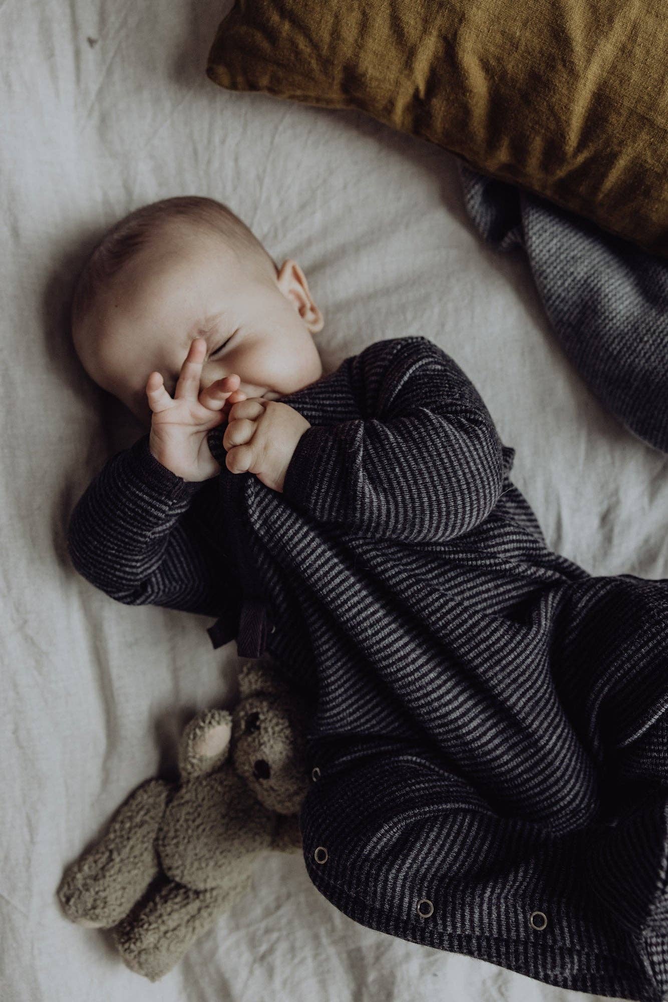 Finch & Fable - Wholesale Jumpsuit - Baby - Wool Rib Footie - Storm Stripe1