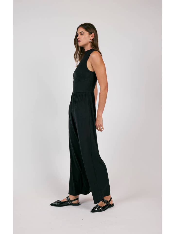 Sage The Label - Wholesale Jumpsuit - Women's - See Me Now Corset Style Knit Jumpsuit: BLACK