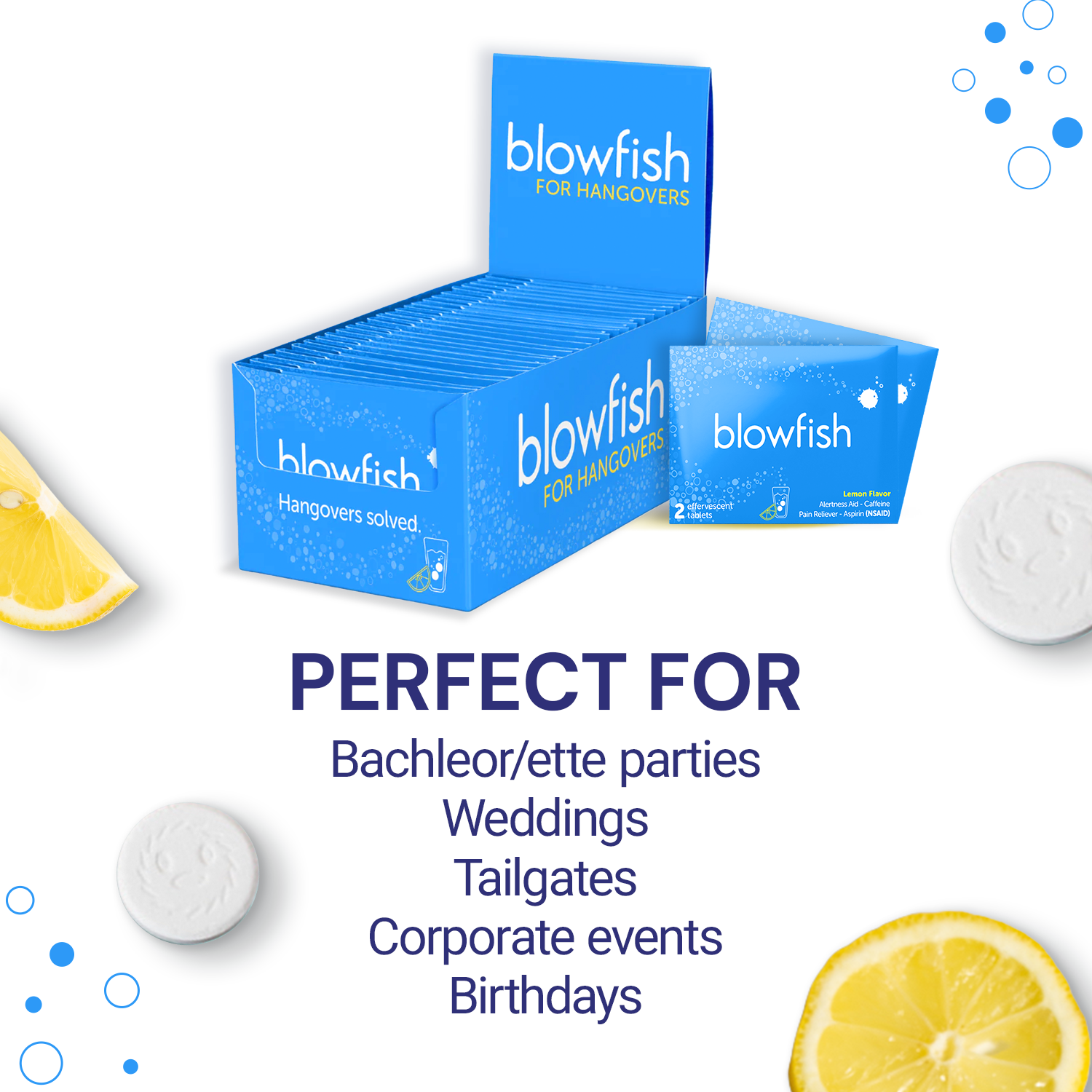 Blowfish for Hangovers – Großhandel Nahrungsergänzungsmittel/Vitamin zum Einnehmen – Partybox, (25 x 2 Tabletten-Umschläge)3