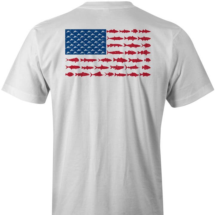 Distressed American Fish Flag T-Shirt (White) for wholesale by Chasing Fin