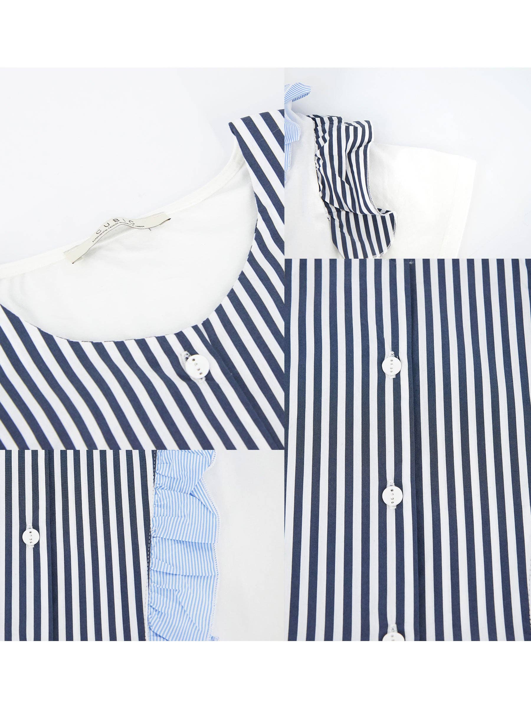 White Blue Ruffled Colour Block  Short Sleeve Top for wholesale on Faire3