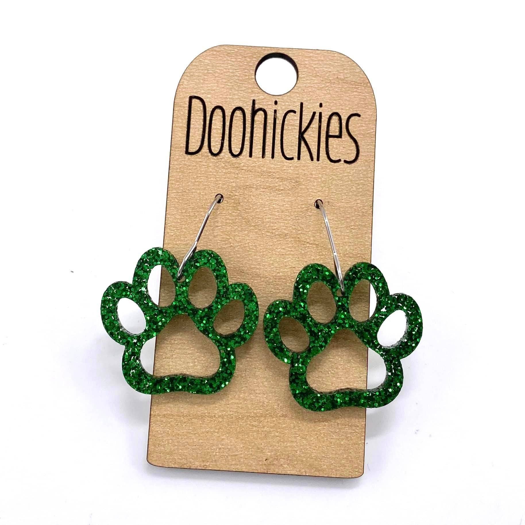 Doohickies - Wholesale Dangle Earrings - 1" Glitter School Spirit Paw Dangles - Custom Spirit Earrings - 9 Color Options8