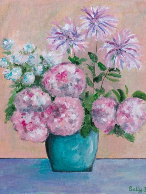 Hortensia blommor konsttryck blommor bukett impressionist för wholesale av Sally B