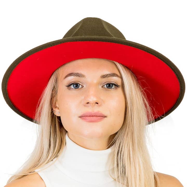 Cap Zone - Wholesale Fedora - Women's - Premium Two Tone Fedora Wide Brim With Belt 22