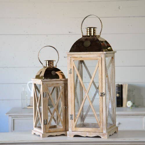VIP Home & Garden - Wholesale Lantern - VIP Glass 28 in. White Rustic Cottage Lanterns Set  20