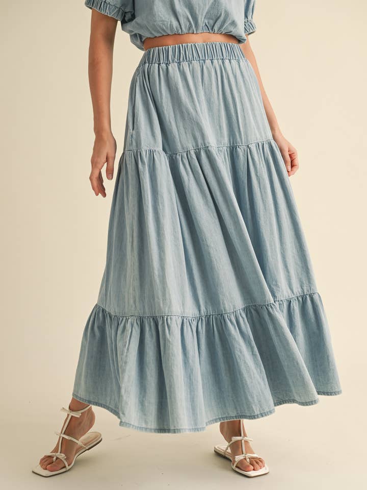 L DENIM JUPE EN JEAN À PLUSIEURS NIVEAUX S3844ST en vente sur Faire0