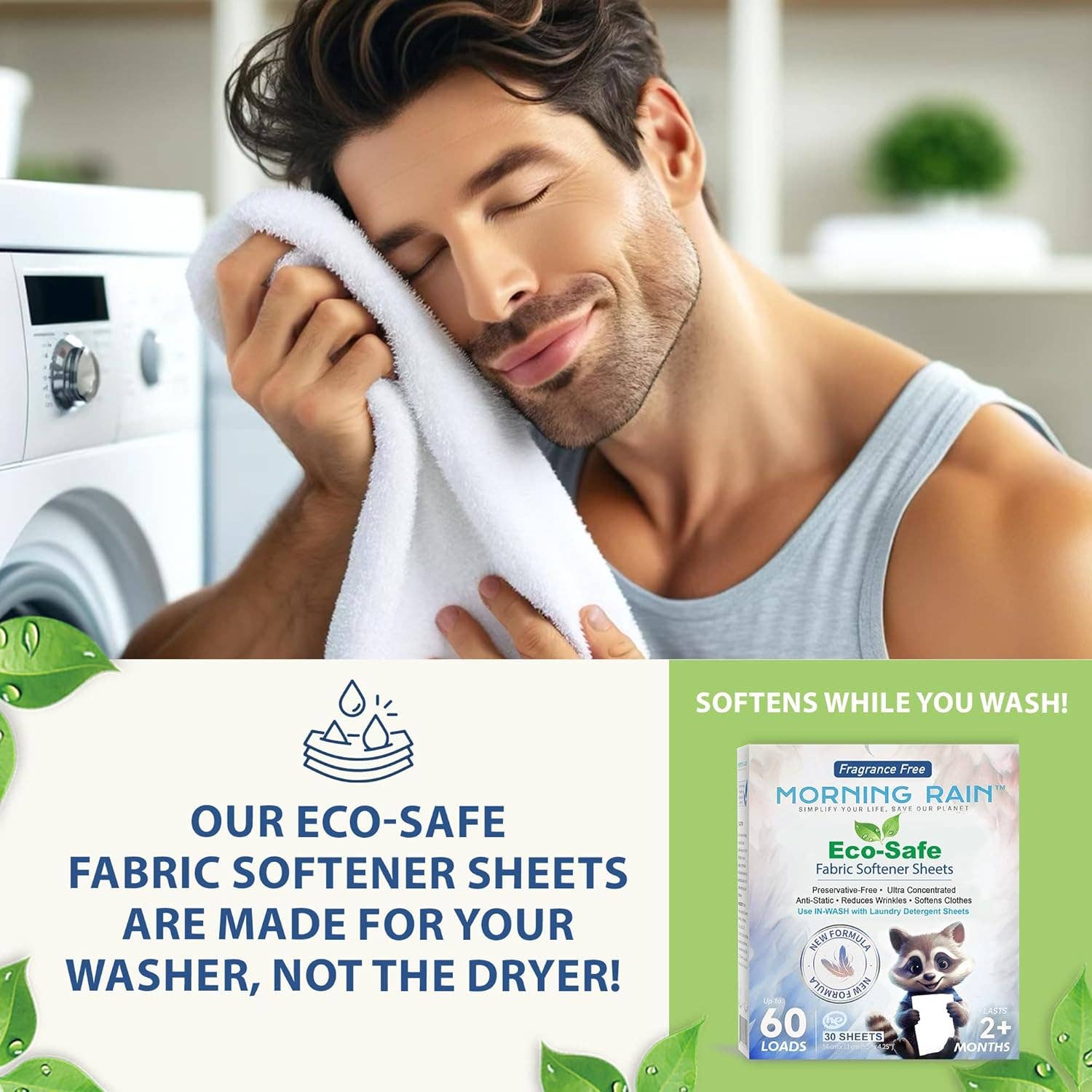 Morning Rain - Wholesale Fabric Softener - Softener Sheets New Formul Fragrance-Free 60 loads1