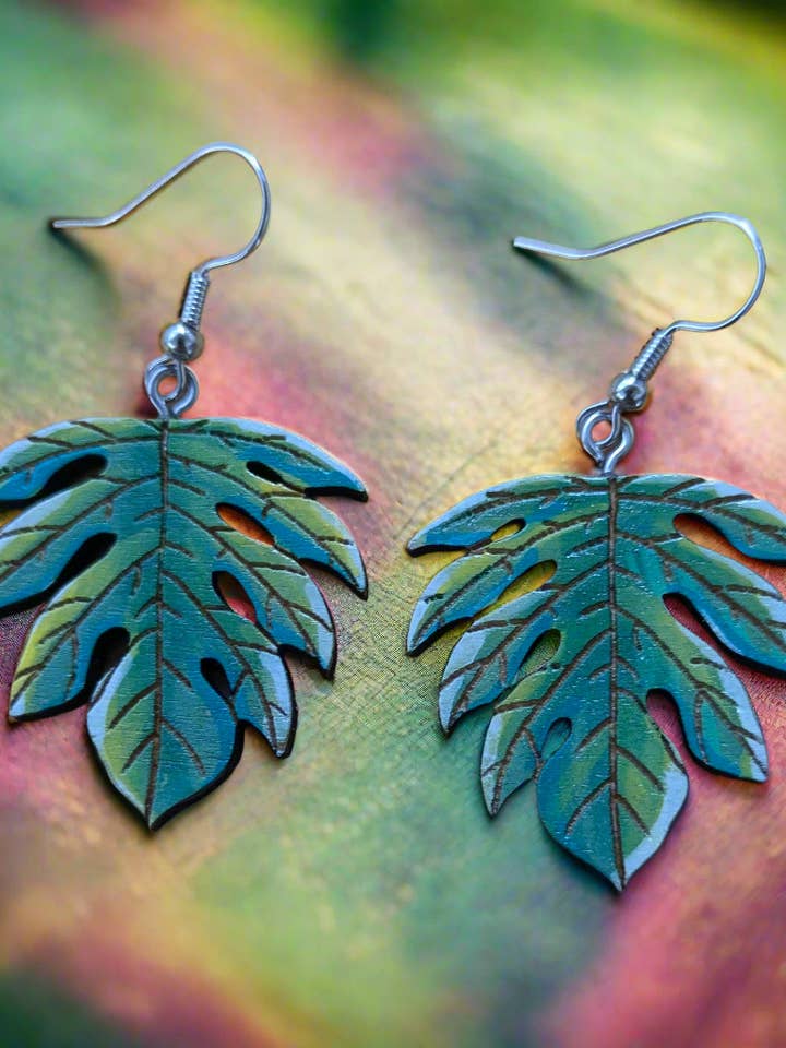 Hand-Painted Breadfruit/ Ulu Leaf Earrings for wholesale by VibeHigh