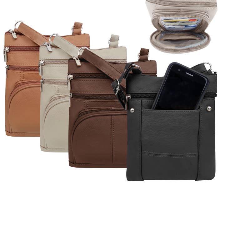 Roma Leathers, Inc. - Wholesale Crossbody Bag - Women's - RM004 cowhide leather crossbody with phone pocket