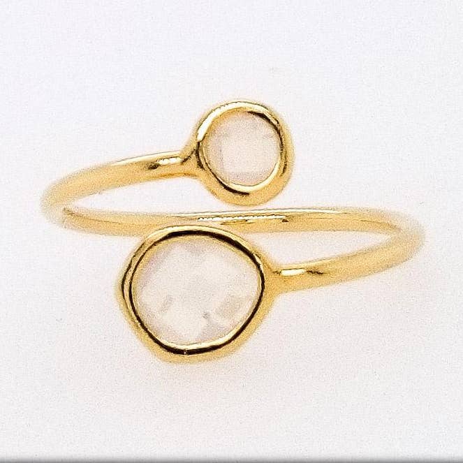 Framed Glass Adjustable Ring- White Opal Gold for wholesale by The Beaded Wire Designs