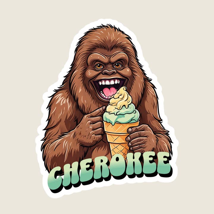 Big Foot Eating Ice Cream Custom Souvenir Sticker (M1056) for wholesale by Shoreline Summit