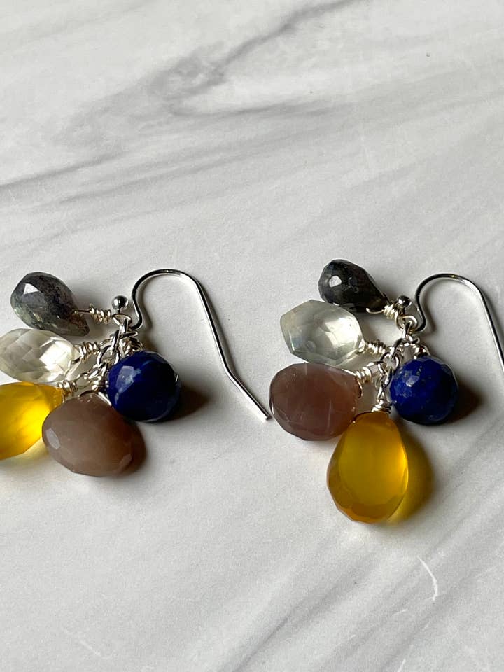 Gemstone Cluster Earrings: Mixed Gems for wholesale by Monsieur Pamplemousse