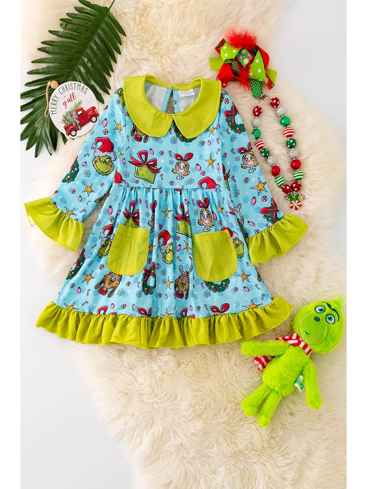 Kids Charm Online - Wholesale Dress - Kids - Christmas character printed girls dress . DRG42351 LOI