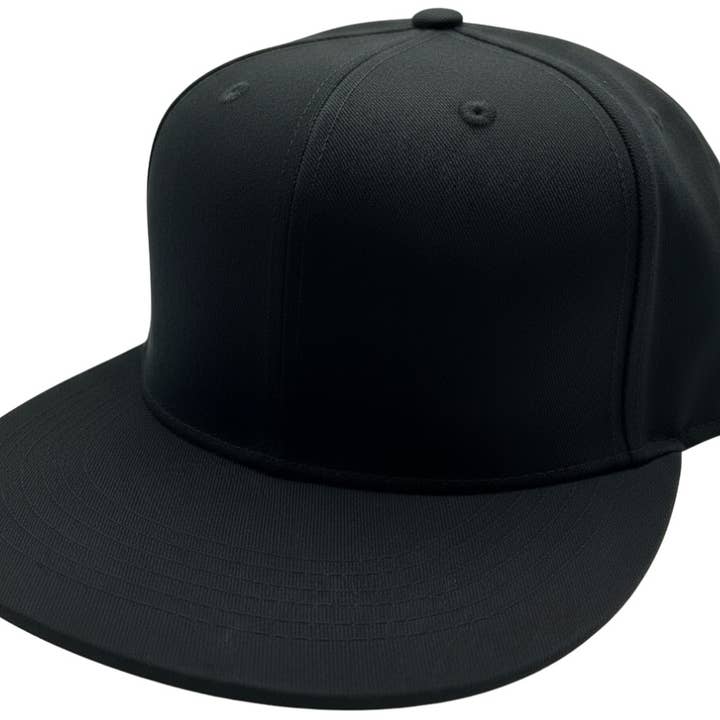 Black Premium Flat Brim Snapback Hat 100% Cotton Men Women for wholesale by Stitch & Bill Hats
