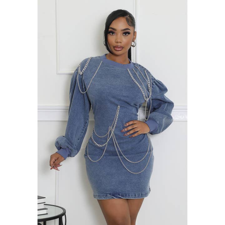 Black Pearl Clothing - Wholesale Dress - Women's - BEAUTY DENIM DRESS