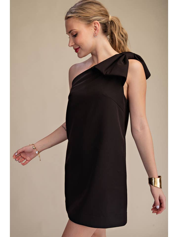 Glam - Wholesale Dress - Women's - Bow One Shoulder Mini Dress19