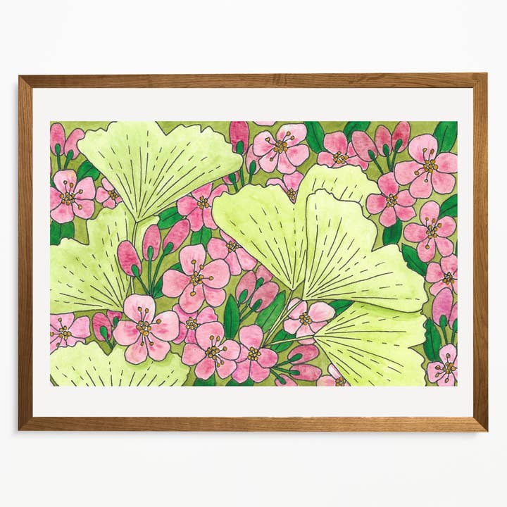 Spring Ginkgo Leaves Art Print for wholesale by E R Kess Designs