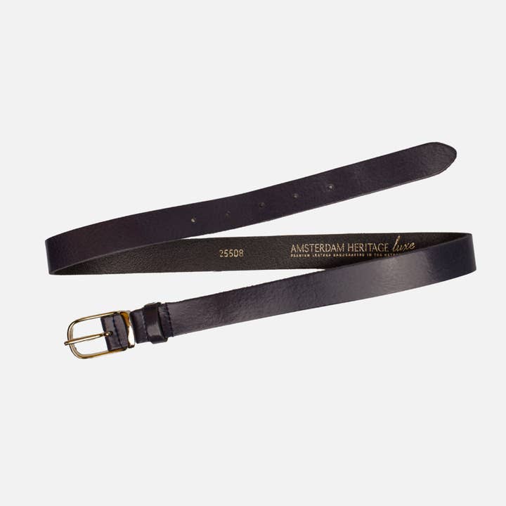 Amsterdam Heritage Leather Belts, Bags, Jackets & Apparel - Wholesale Belt - Women's - Lasse | Gold Buckle Skinny Classic Design Leather Belt Women15