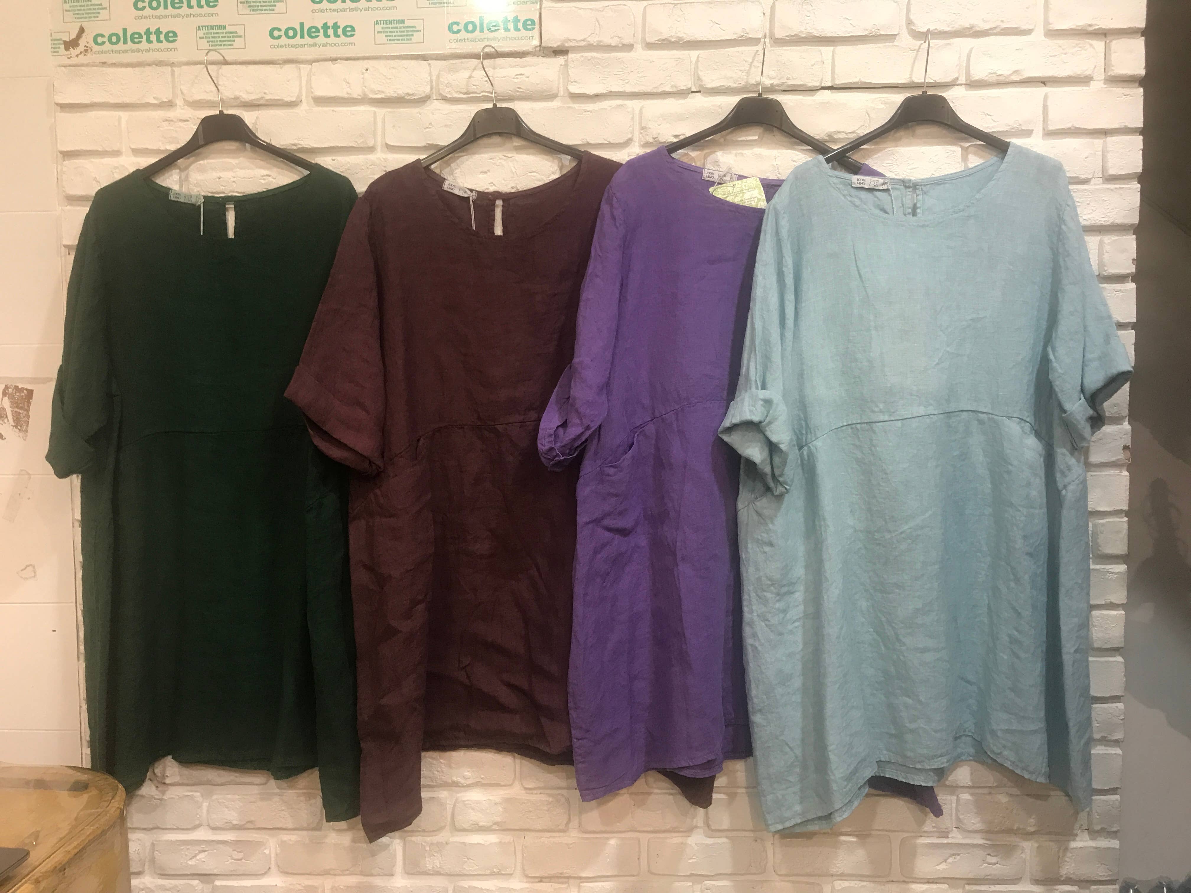 la maison des fibres naturelles – Engroshandel Kjole - Dame – Kort hørkjole med rund hals i 100 % hør 671928