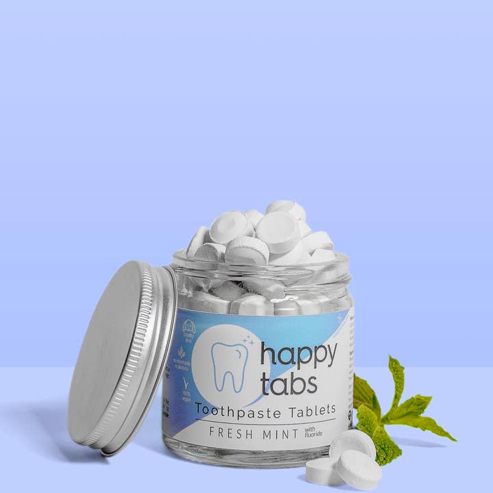 Happy Tabs – Engroshandel Tandpasta – 80 Friske Mint Tandpasta Tablet+Jar (med fluor)