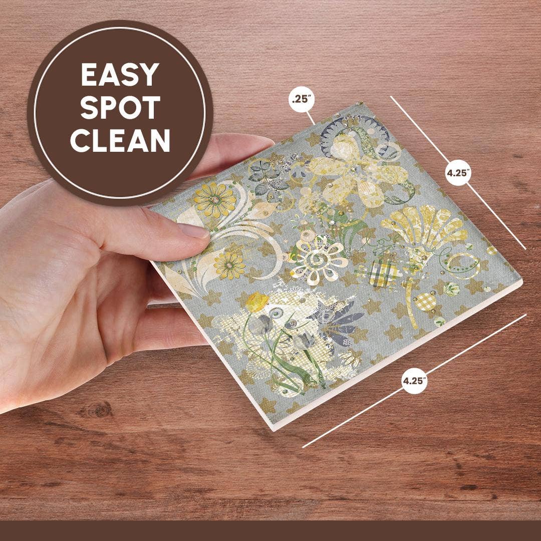 3dRose - Wholesale Coasters - 3dRose, Image of Abstract Star, Flower Design Of Yellow, Gray, Green, Blue, Coaster6