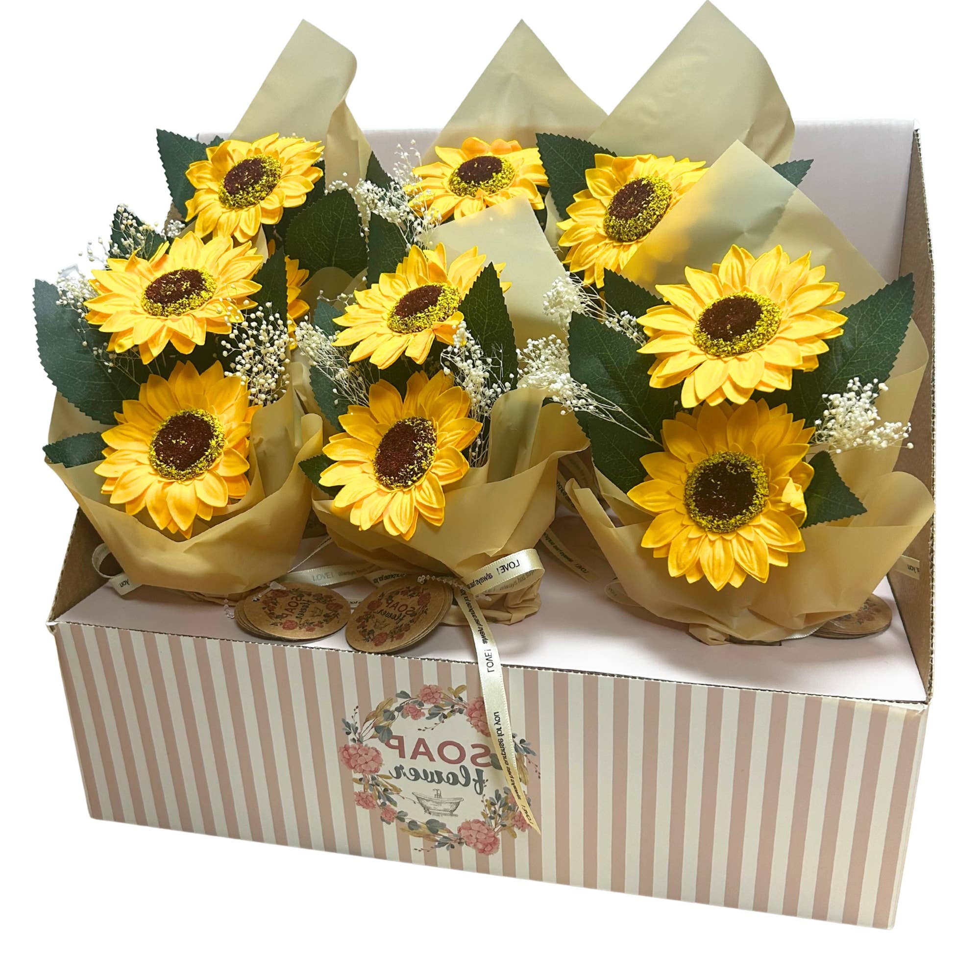 AW Artisan - Wholesale Bar Soap - 6x Box of Soap Flowers - Bouquet of Two Sunflowers5