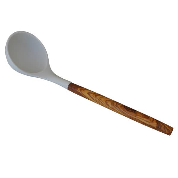 Naturally Med Inc. - Wholesale Ladle - Silicone Ladle (White) with Olive Wood Handle - 12"1