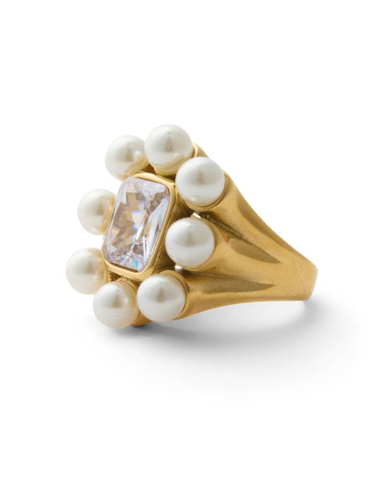 Eleanor Pave Pearl Ring for wholesale by Hjane Jewels