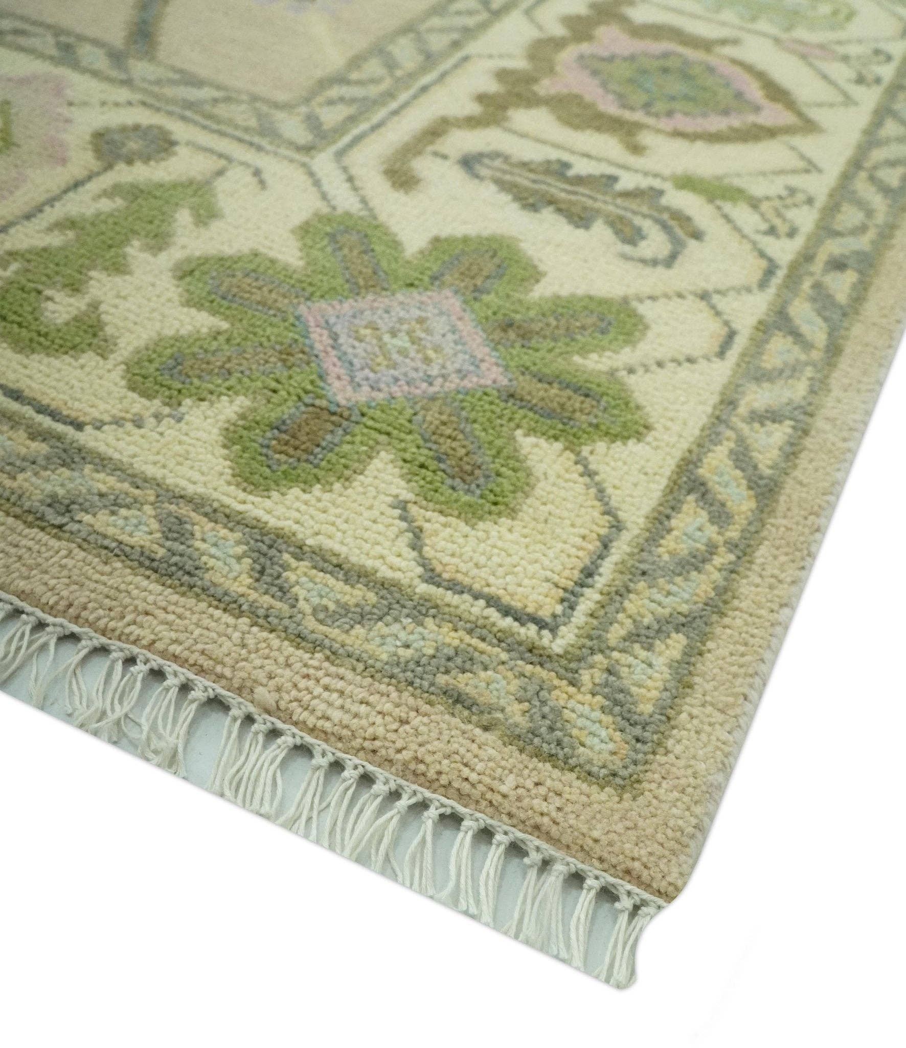 The Rug Decor, Inc. – wholesale Matta – Skräddarsydd beige och grön handknuten traditionell orientalisk Oushak-matta i ull5