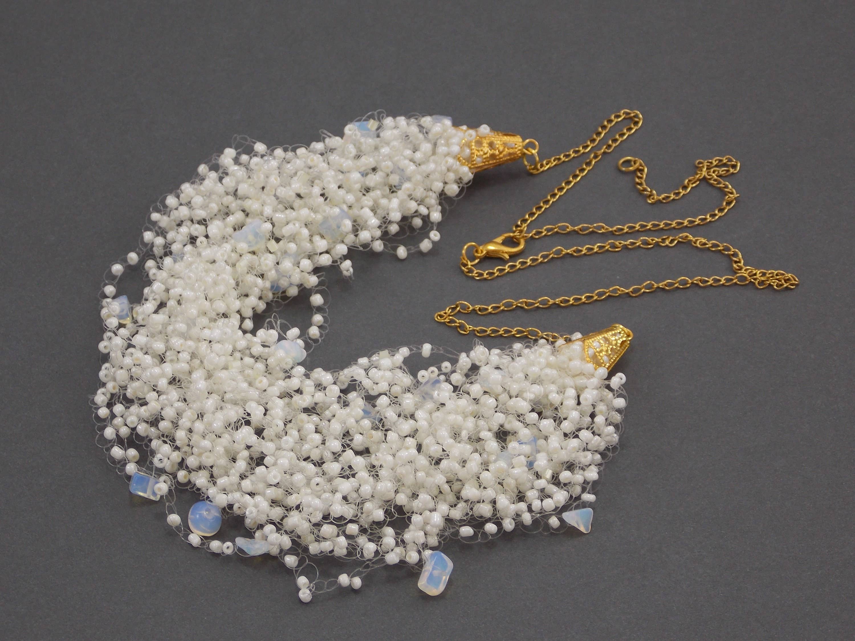 Ninolia - Vendita all'ingrosso Collane di perline/perle - Collana di pietra di luna con perline di pietre preziose di luna e perla beige regalo di San Valentino per fidanzata elegante stratificazione delicata lunghezza personalizzata3