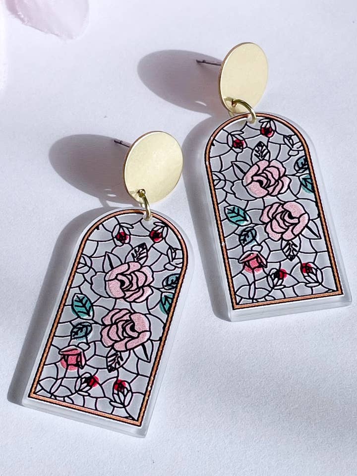 Cottage core flower earrings - Stained Glass for wholesale by Pearl and Ivy Studio