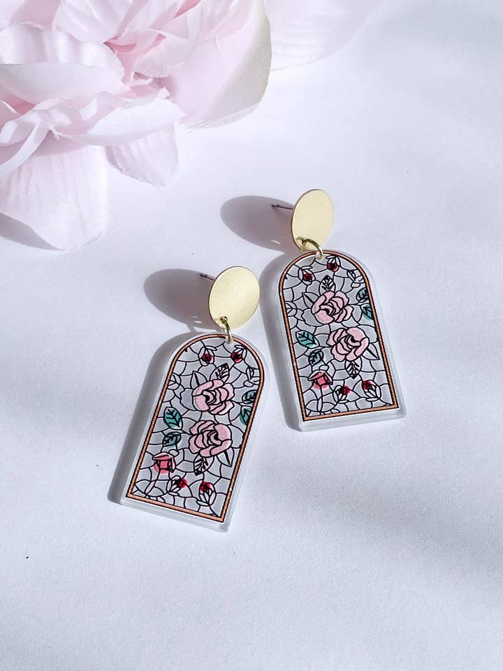 cottage core flower earrings - stained glass for wholesale by Pearl and Ivy Studio