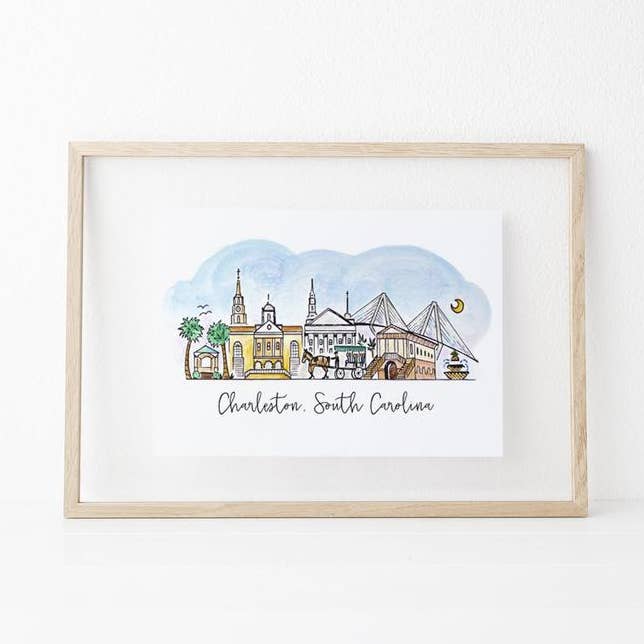 Charleston, South Carolina Skyline Art Print for wholesale by Natty Michelle Paperie