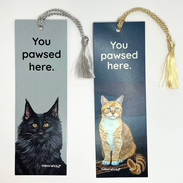 Bookmarks w/ Black or Orange Cat Art | 2-Sided with Tassel for wholesale by Forever Caroline LLC