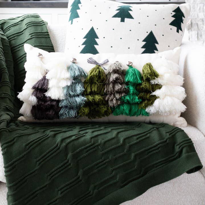 Elsie & Zoey - Wholesale Lumbar Pillow - Christmas Tassel Trees 12x22 Decorative Lumbar Throw Pillow3