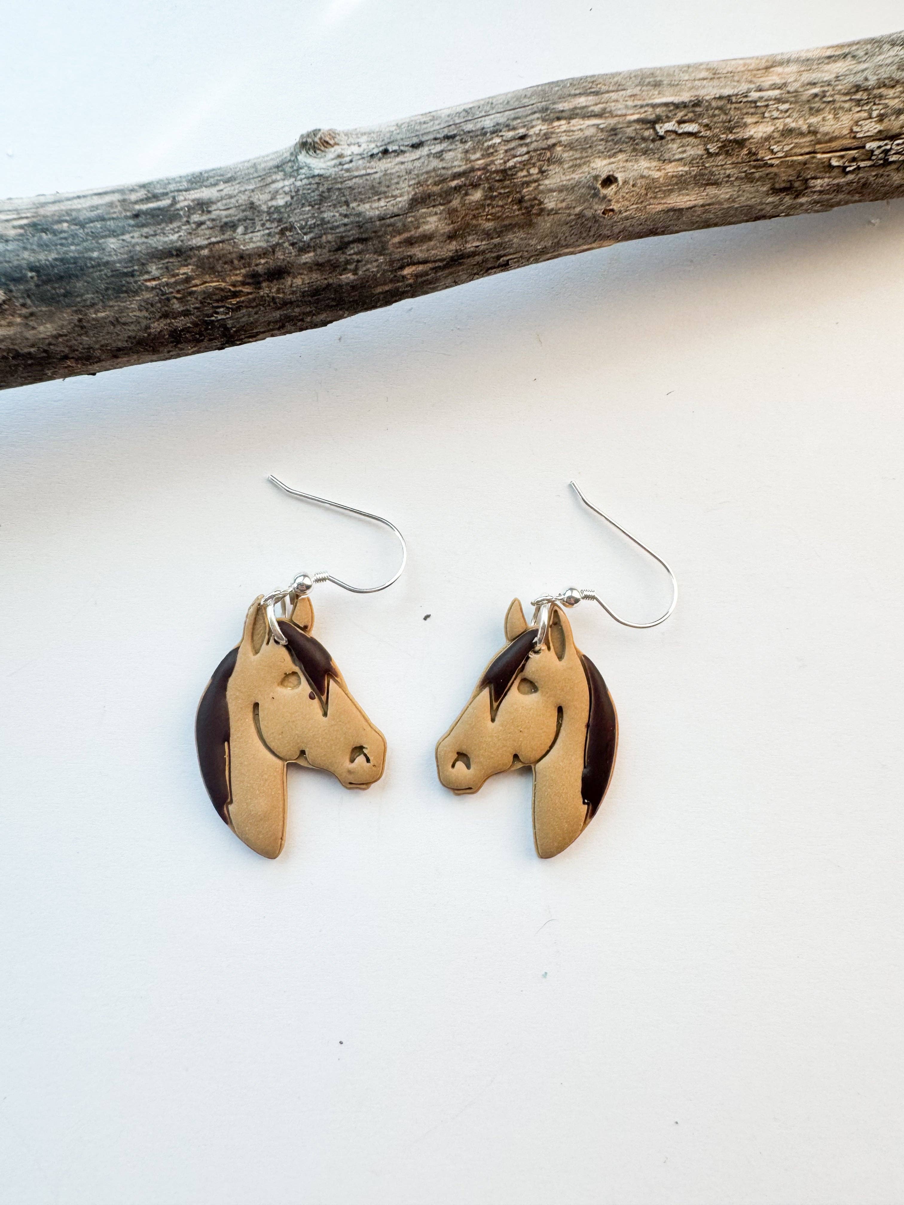 Mountain Made Clay - Handmade Polymer Clay Earrings - Wholesale Dangle Earrings - Golden Horse Head Earrings0