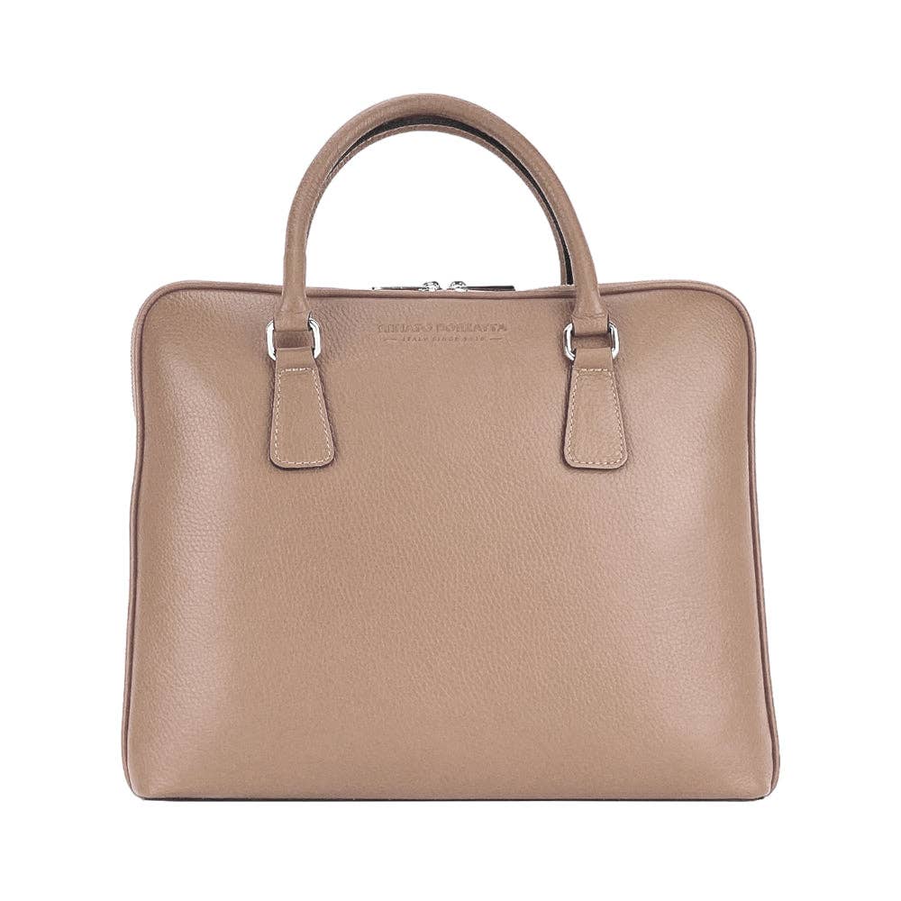 Kaili mood / RENATO BORZATTA - Italy since 1978 - - Vente Porte-document – unisexe - RB1019AQ | Serviette d’affaires unisexe en cuir véritable Made in Italy, bandoulière amovible, fermetures mousquetons en métal nickelé brillant - couleur taupe - Dimensions : 37 x 29 x 6,5 cm5